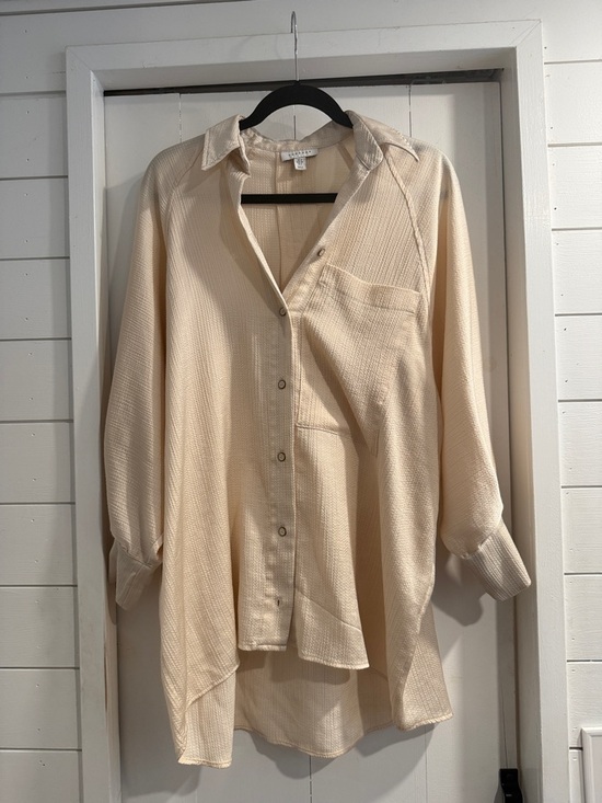 Topshop Tops - Topshop Cream Textured Button-Front Tunic
